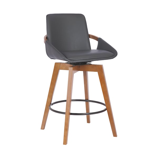 Armen Living Baylor 26" Gray Faux Leather and Walnut Wood Swivel Bar Stool LCBABAWAGR26 - main